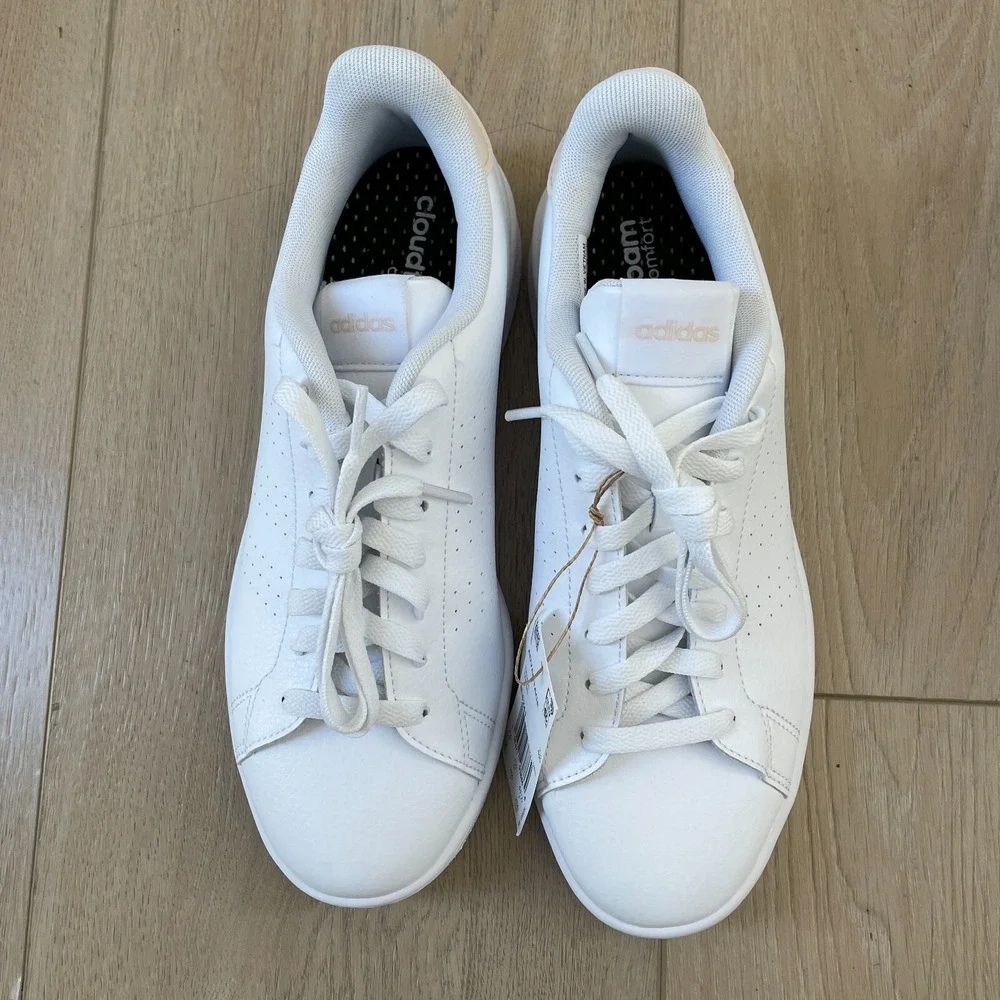 NEW Adidas Advantage Womens 9 White Putty Mauve Tennis‎ Shoes Cloudfoam Comfort